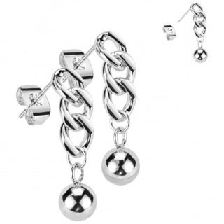 Clous d'oreilles � chaine et boule suspendues en acier (paire)