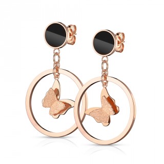 Clous d'oreilles cuivr�s en acier � anneau et papillon (paire)