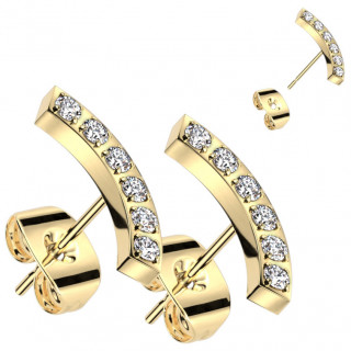 Clous d'oreilles dor�s � arc serti de zirconiums en acier (paire)