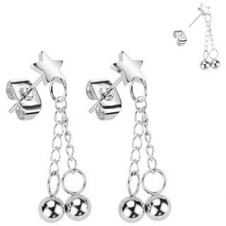 Clous d'oreilles �toile � perles enchain�es en acier (Paire)