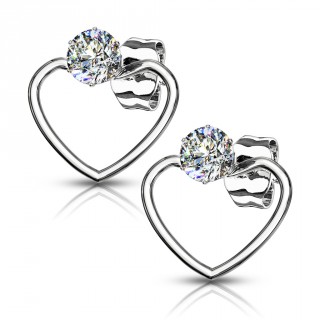 Clous d'oreilles sertis en acier � coeur ouvert