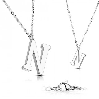 Collier � lettre alphabet N en acier