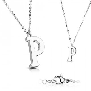 Collier � lettre alphabet P en acier