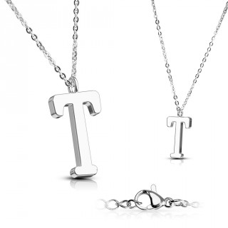 Collier � lettre alphabet T en acier