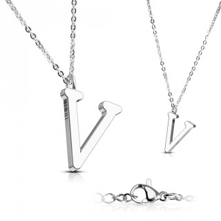 Collier � lettre alphabet V en acier