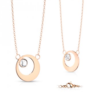 Collier acier cuivr� � lune ferm�e et strass