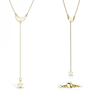Collier acier dor� � lune et �toile encha�n�e