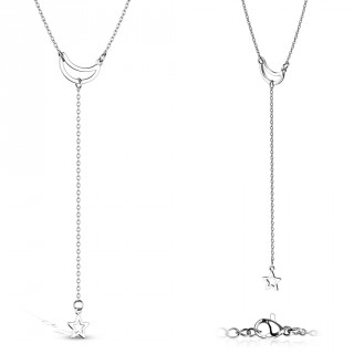 Collier acier inox � lune et �toile encha�n�e