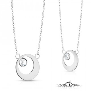 Collier acier � lune ferm�e et strass