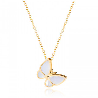 Collier acier papillon dor� � ailes nacr�es