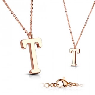 Collier Alphabet en acier cuivr� - lettre T