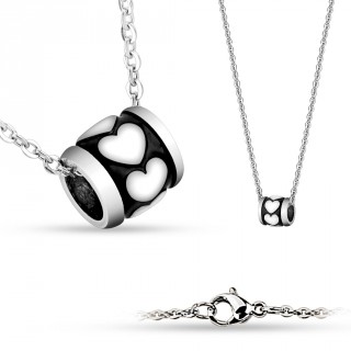Collier femme � cylindre de coeurs