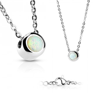 Collier femme acier � opale blanche enclav�e
