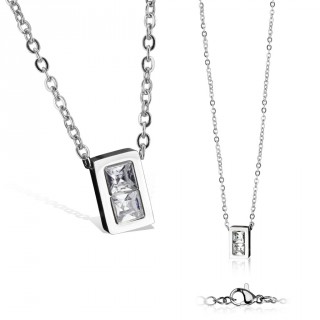 Collier femme acier � pendentif rectangulaire � pierres carr�es