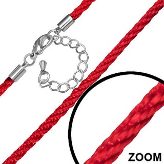 Cordon tress� rouge en nylon � attache mousqueton - 48cm