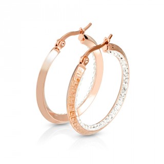 Cr�oles cuivr�es en acier � gravure labyrinthe et int�rieur strass (paire)