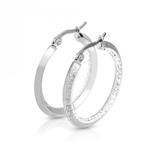 Cr�oles en acier � gravure labyrinthe et int�rieur strass (paire)