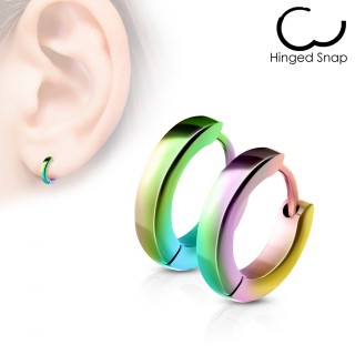 Fines boucles d'oreilles bomb�es en acier arc en ciel (paire)