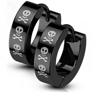 Boucles d'oreilles cr�oles � cranes pirates en acier noir