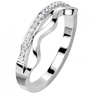 Bague femme acier sertie zirconiums � ligne ondul�e
