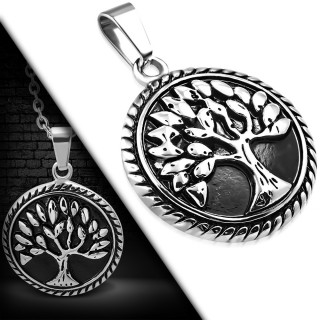 M�daillon / Pendentif arbre de vie en acier vieilli