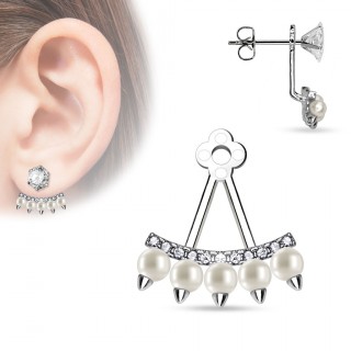 Ornement pour clou d'oreille style �ventail � perles et strass