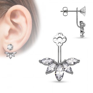 Ornement pour clou d'oreille style �ventail � strass taill�s en marquise