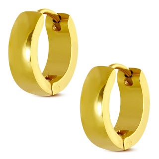 Paire de boucles d'oreilles anneaux bomb�s dor�s en acier