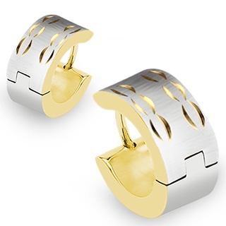 Paire de boucles d'oreilles mixte en acier � gravures arqu�es