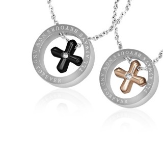 Paire de pendentifs acier � croix encercl�e