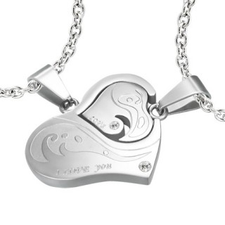 Paire de pendentifs acier coeurs r�unis