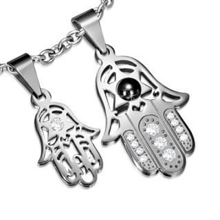 Paire de pendentifs acier main de Fatima