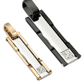 Paire de pendentifs acier plaque avec carr� de pierres