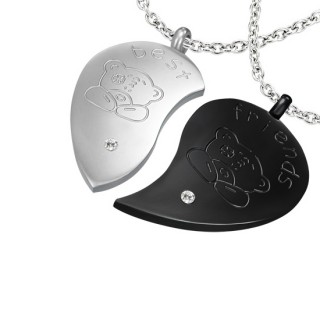 Paire de pendentifs demi-coeurs "best friends" � ours grav�s
