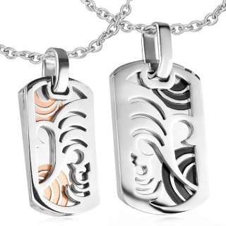 Paire de pendentifs en acier avec plaque ajour�e de spirales