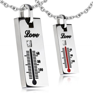 Paire de pendentifs en acier thermom�tres "love"