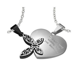Paire de pendentifs papillon et coeur d�claration