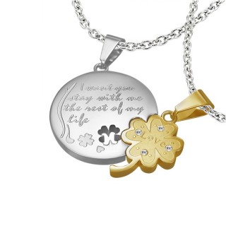 Paire de pendentifs plaque d�claration et tr�fle "love"