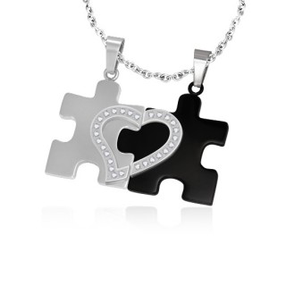 Paire de pendentifs Puzzle coeur bicolore