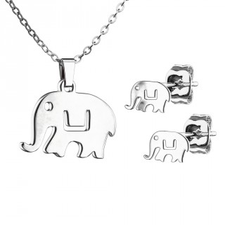 Parure acier inox � �l�phant (collier et boucles d'oreilles)