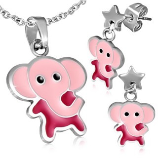 Parure pendentif et boucles d'oreilles � �l�phant