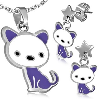Parure pendentif et boucles d'oreilles � petit chat