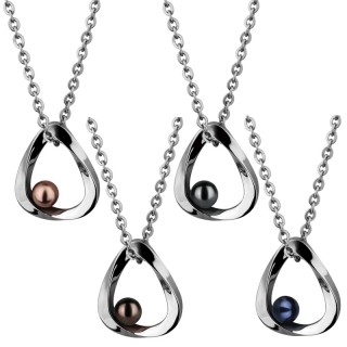 Pendentif acier � figure artistique perl�e