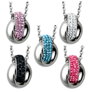 Pendentif acier anneaux crois�s pav� de pierres