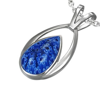 Pendentif acier arqu� avec goutte en verre style murano