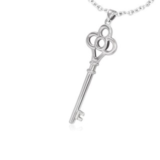 Pendentif acier cl� � fleur