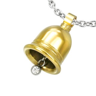 Pendentif acier clochette dor�e avec pierre claire