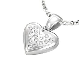 Pendentif acier coeur 3D pav� de pierres