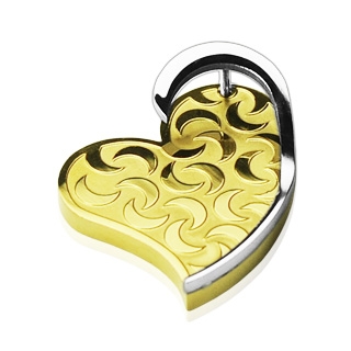 Pendentif acier coeur dor� grav� de lunes