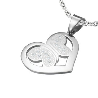 Pendentif acier coeur et papillon assembl�s